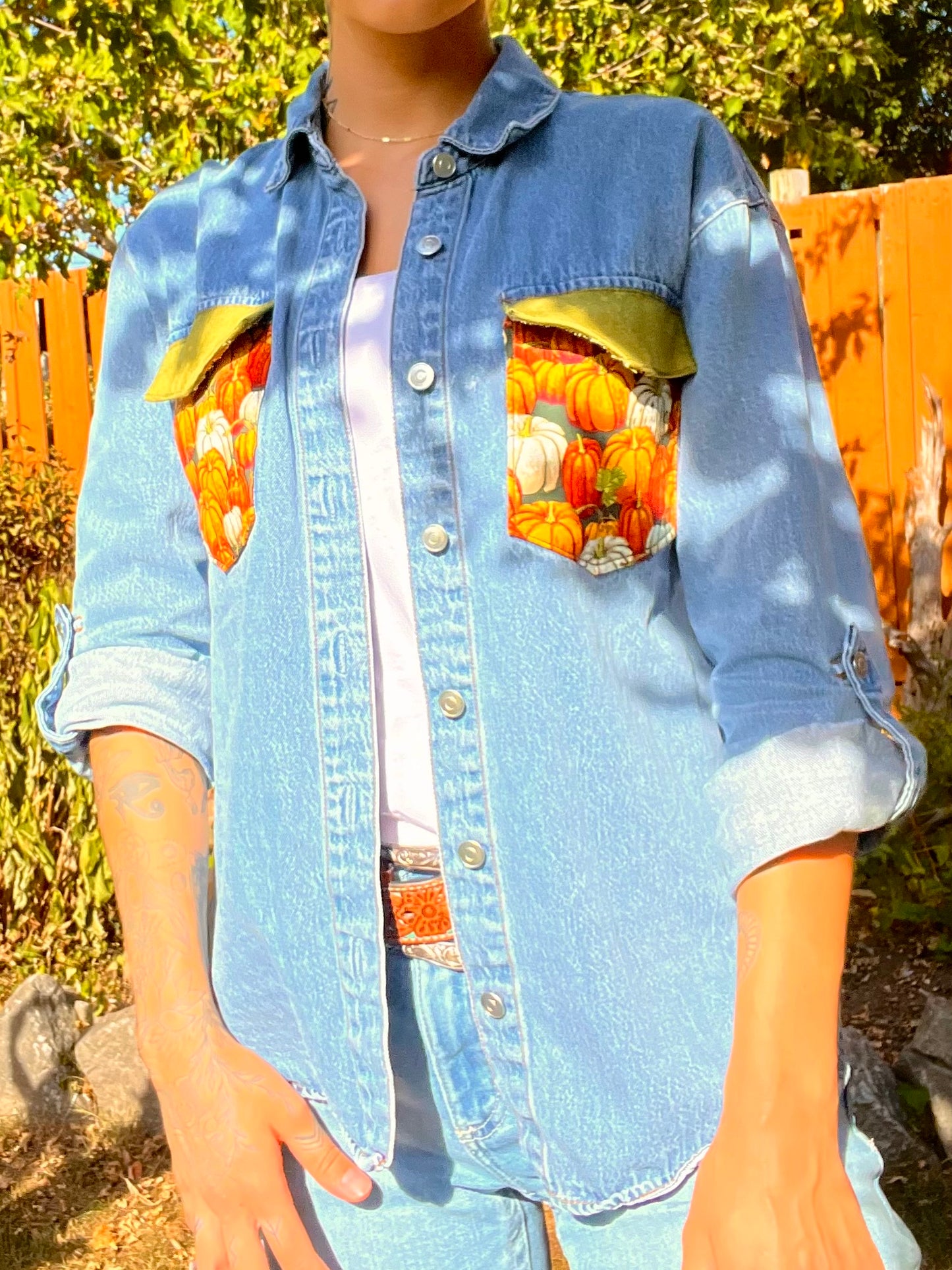 FALL GOURDS PATCHWORK BUTTON-DOWN SHIRT