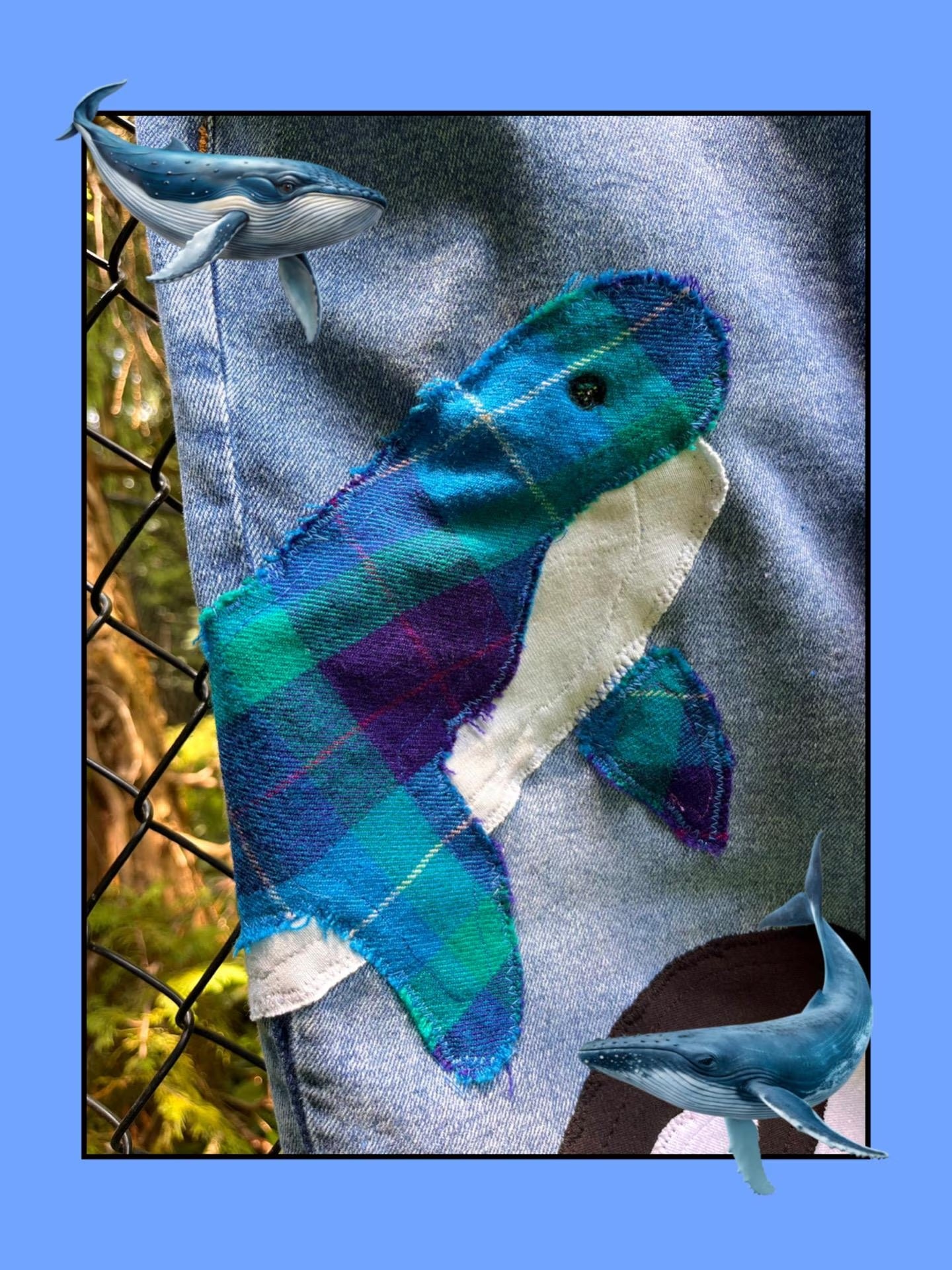 OCEAN PATCHWORK DENIM OVERALLS