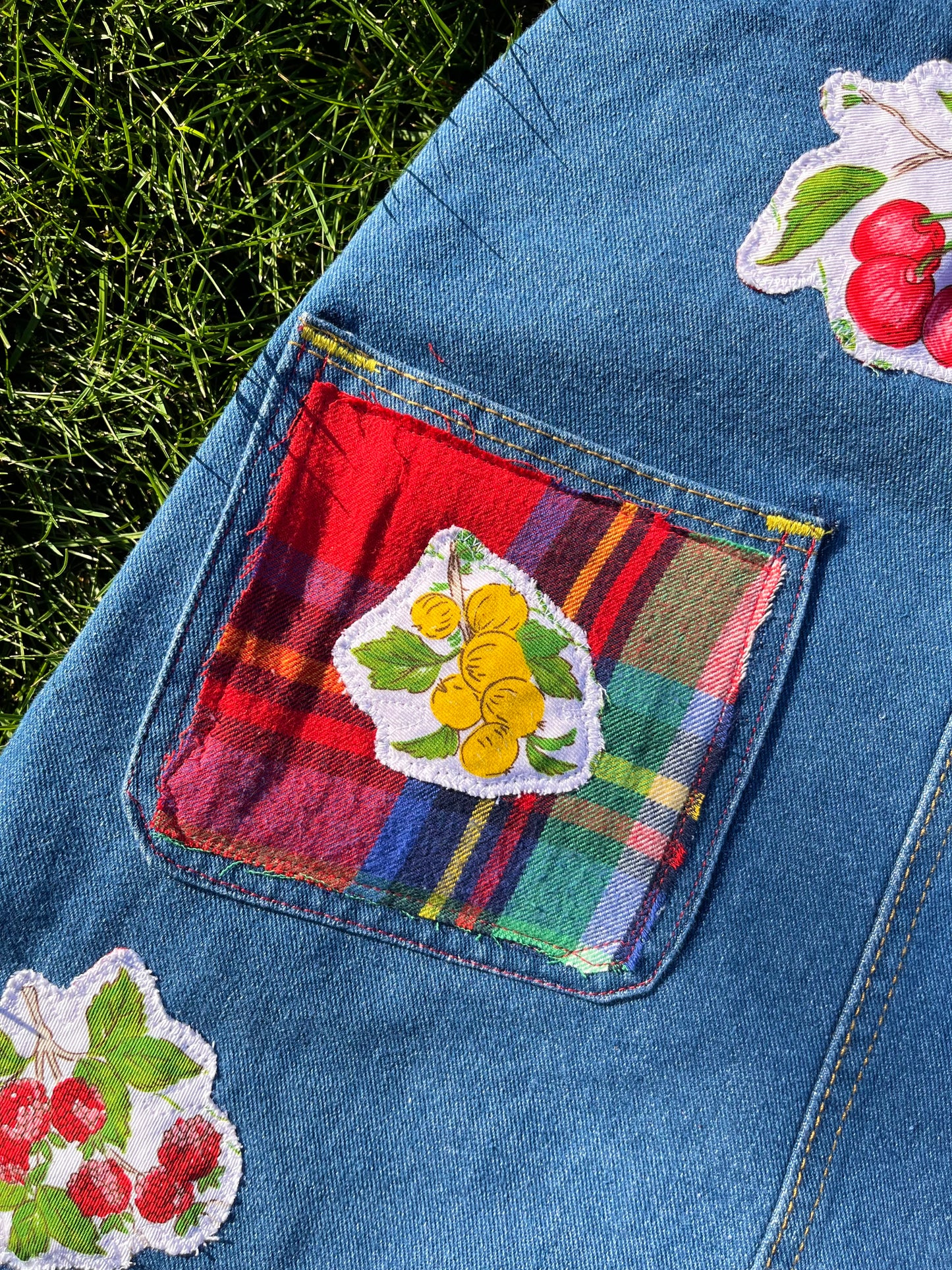 FRUIT PATCHWORK DENIM DRESS