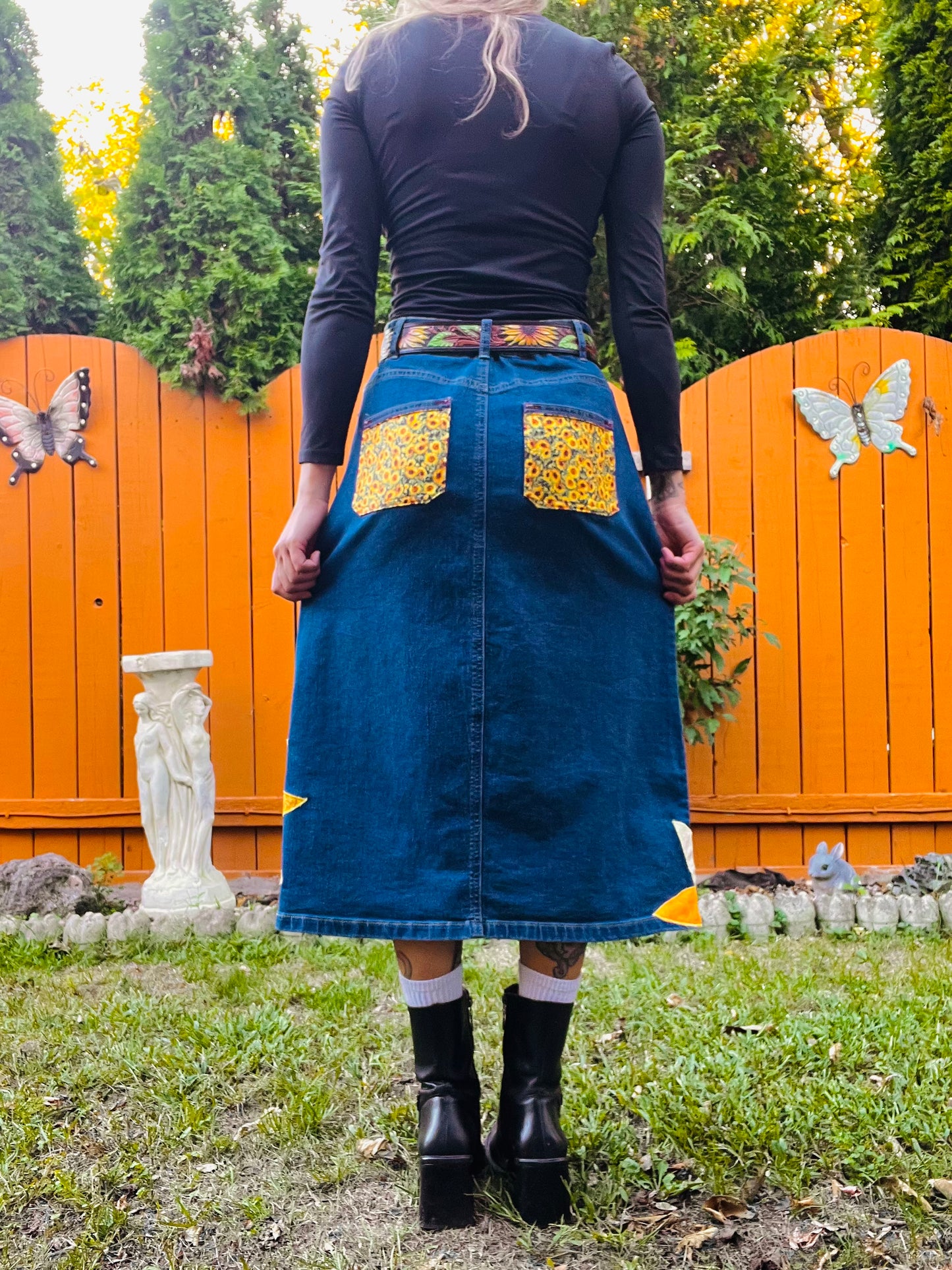 SUNFLOWER PATCHWORK DENIM SKIRT