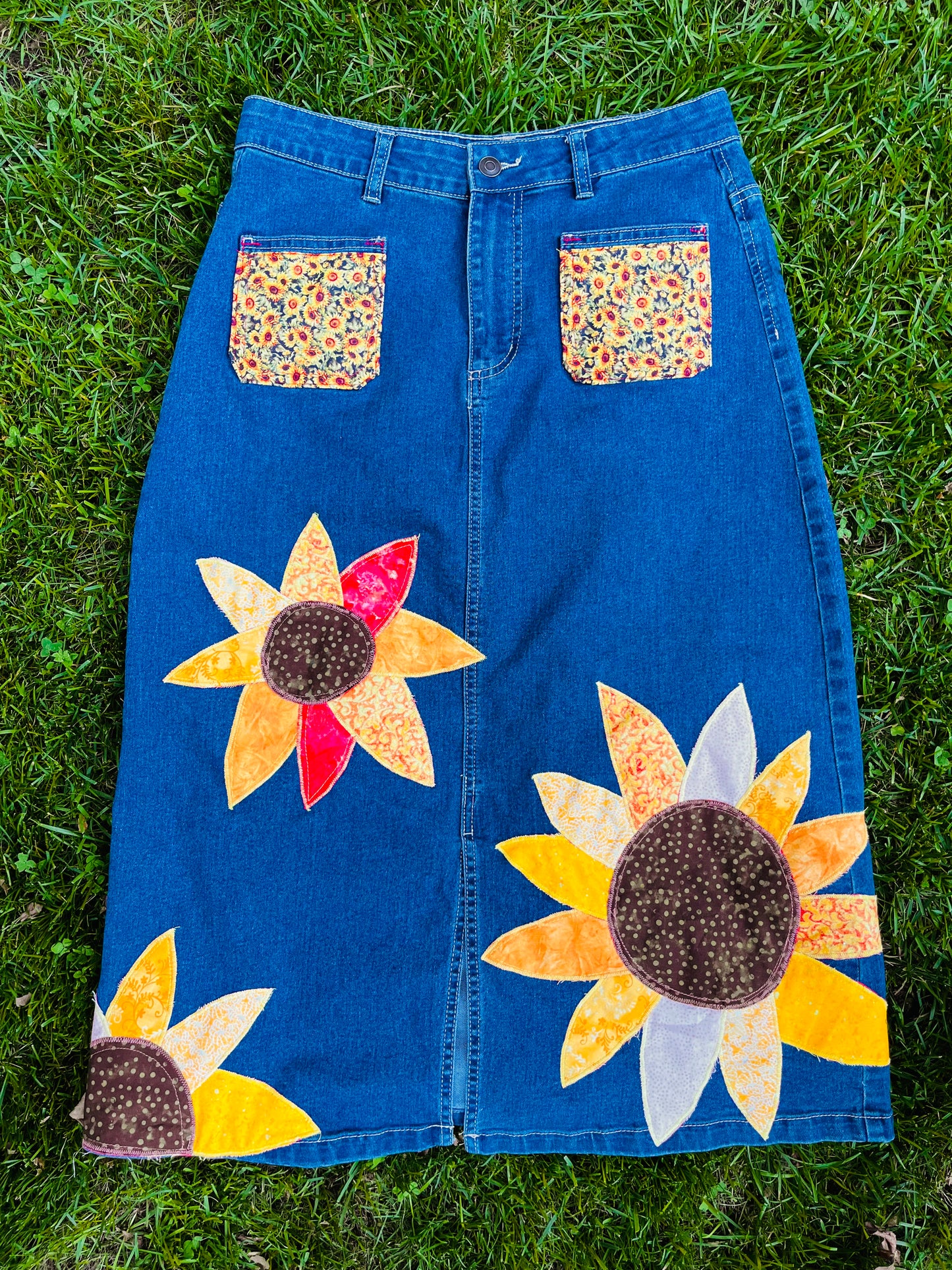 SUNFLOWER PATCHWORK DENIM SKIRT