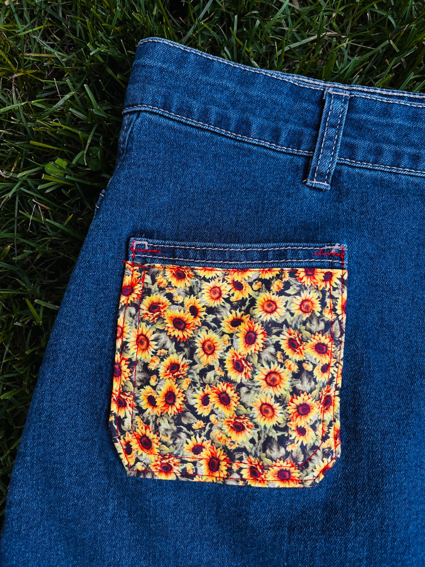 SUNFLOWER PATCHWORK DENIM SKIRT