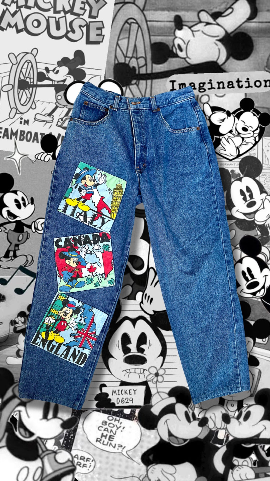 𝓥𝓘𝓝𝓣𝓐𝓖𝓔 DISNEY MICKEY BLUES PATCHWORK JEANS