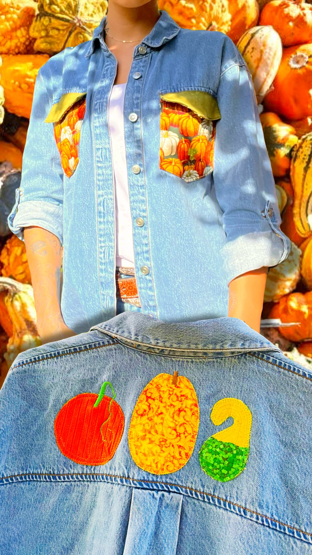 FALL GOURDS PATCHWORK BUTTON-DOWN SHIRT