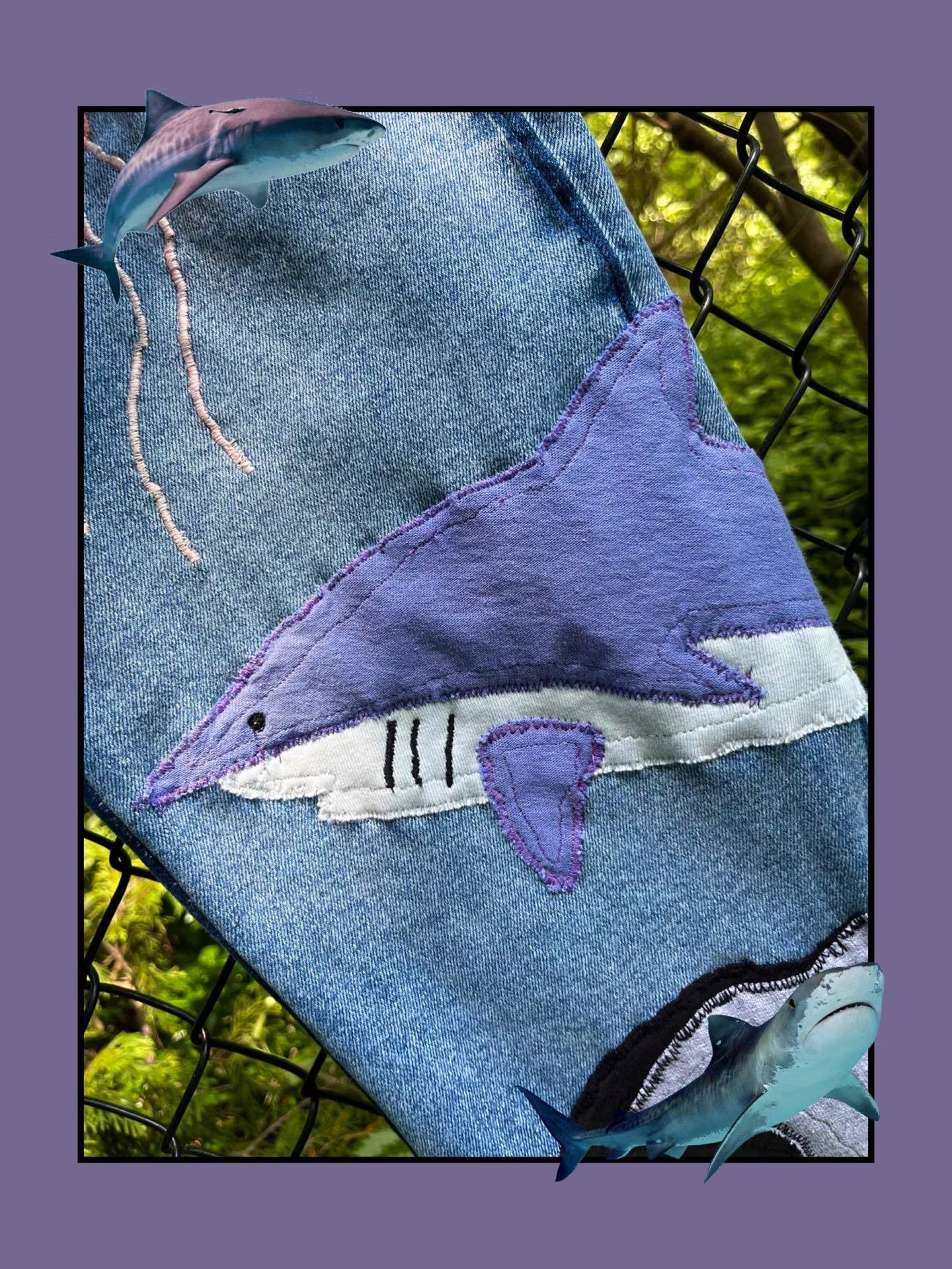 OCEAN PATCHWORK DENIM OVERALLS