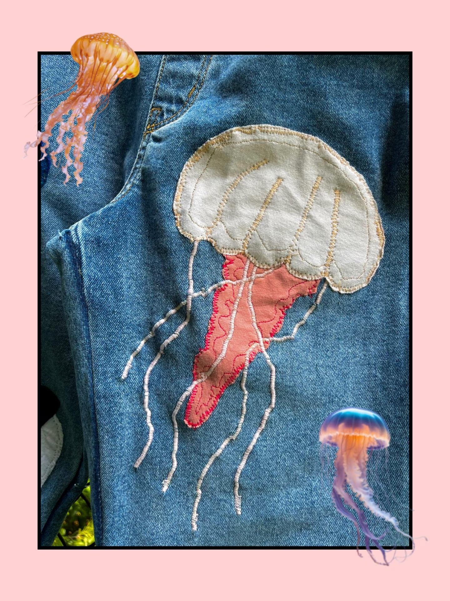 OCEAN PATCHWORK DENIM OVERALLS