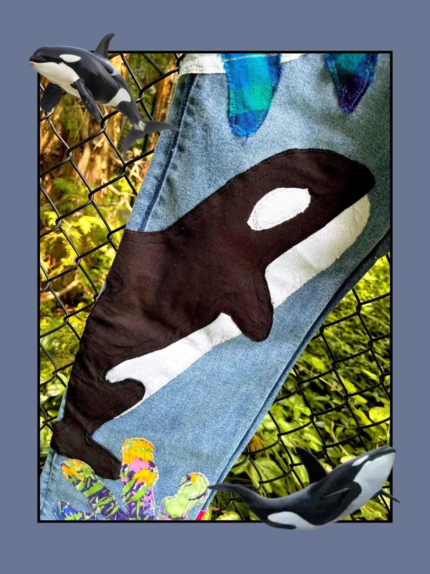 OCEAN PATCHWORK DENIM OVERALLS