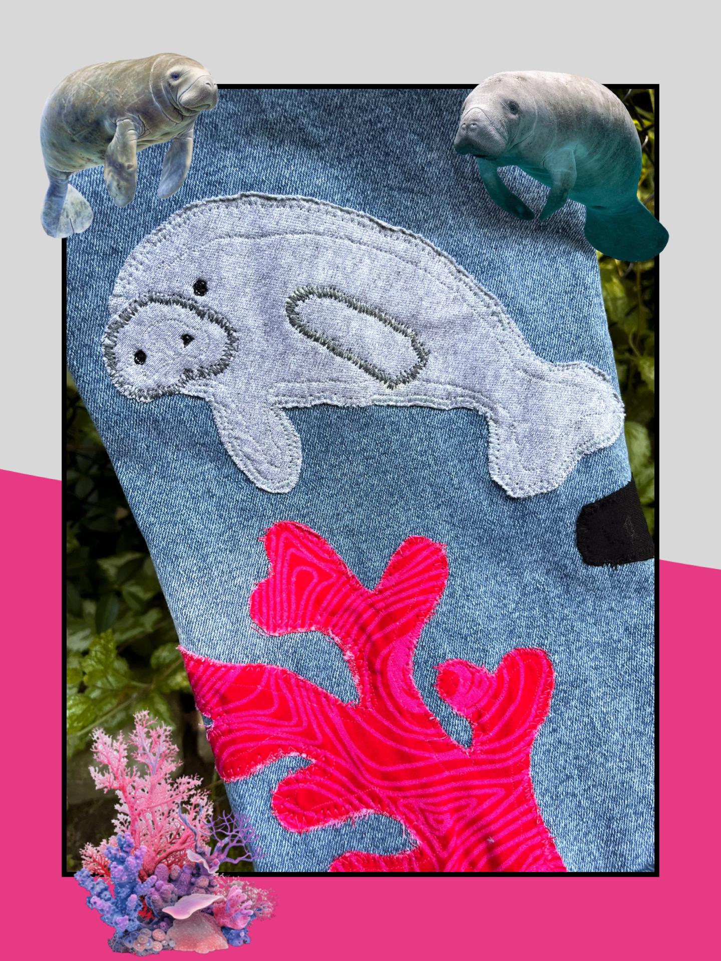 OCEAN PATCHWORK DENIM OVERALLS