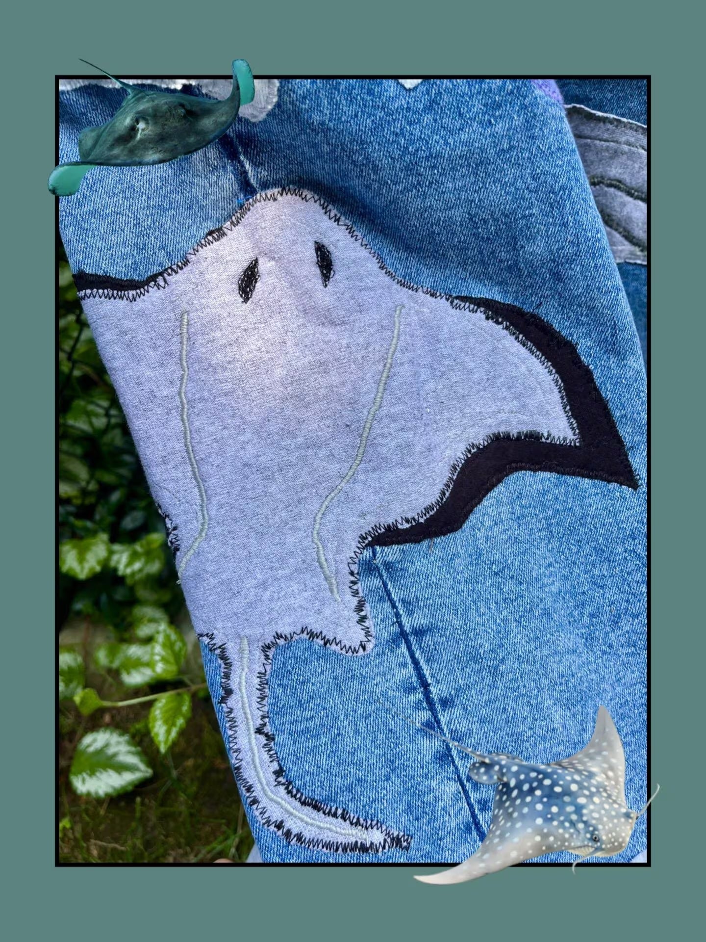 OCEAN PATCHWORK DENIM OVERALLS