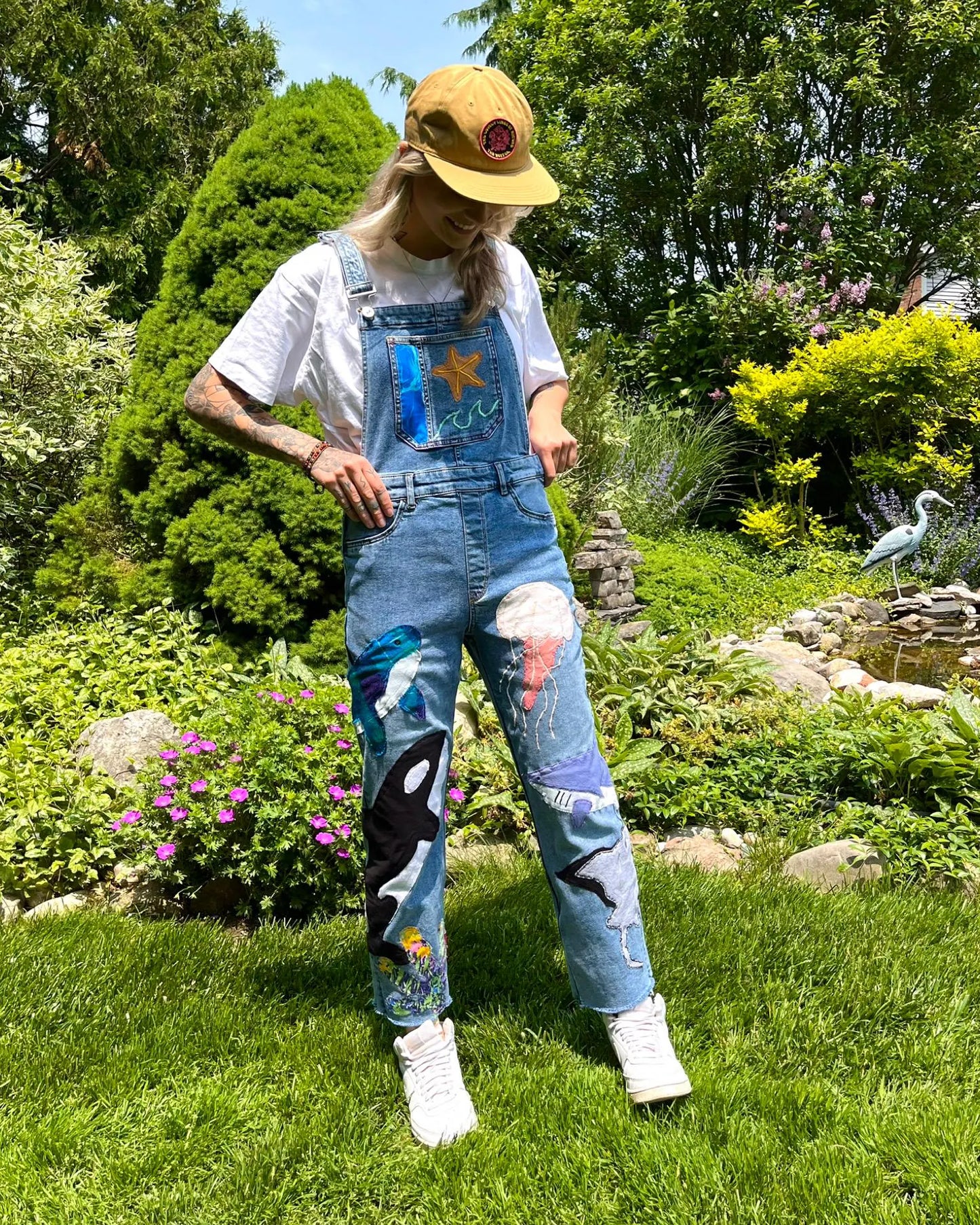 OCEAN PATCHWORK DENIM OVERALLS